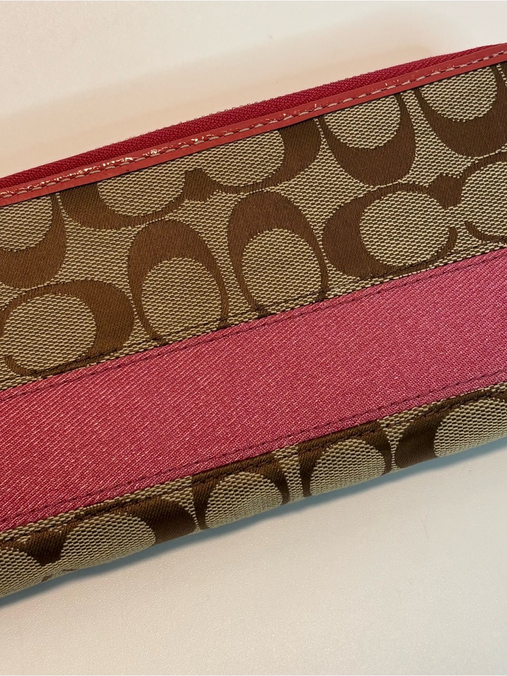 COACH ($229) Legacy Signature Zip-Around Wallet in Tan Canvas with Berry Accents - Picture 7 of 14